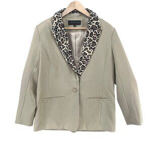 Endless Rose Leopard Blazer Womens Taupe Beige Animal Print Lapel 1 Button Sz L